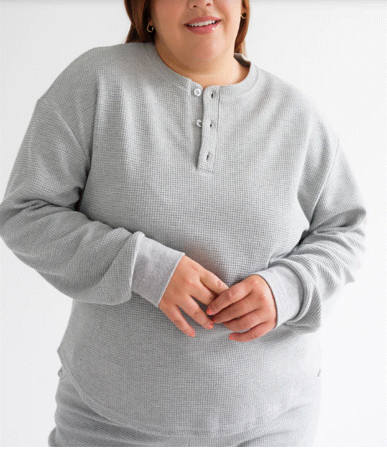 Brunette The Label Waffle Henley Top