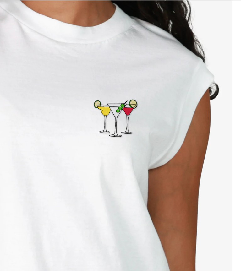 Girl Dangerous Cocktails Embroidery Moto Tee