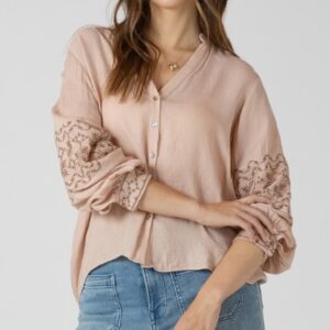 Dex Embroidered Button Front Blouse