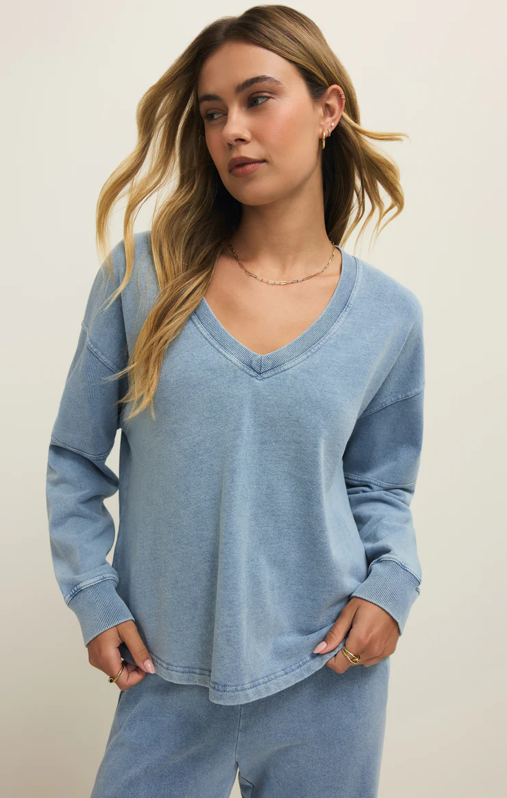 Z Supply Delphine Knit Denim Sweatshirt