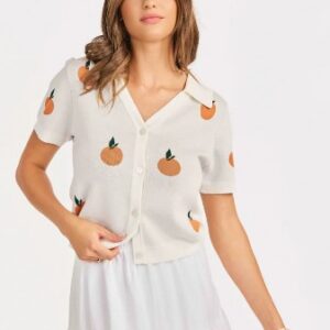 Sadie and Sage Citron Embroidered Orange Knit Shirt