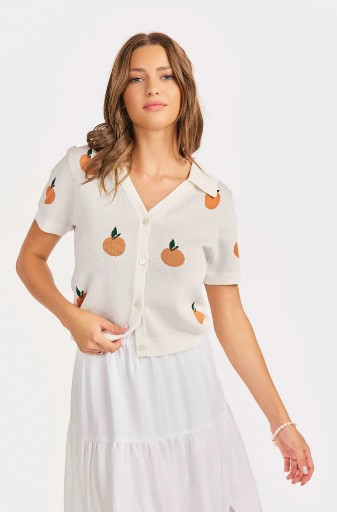 Sadie and Sage Citron Embroidered Orange Knit Shirt
