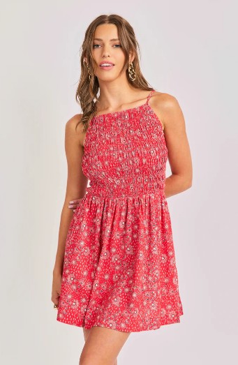 Sadie and Sage Firecracker Shirred Mini Dress