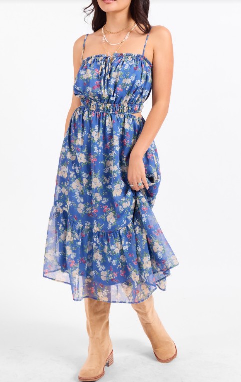 Sadie and Sage Glow Path Shirred Midi Dress