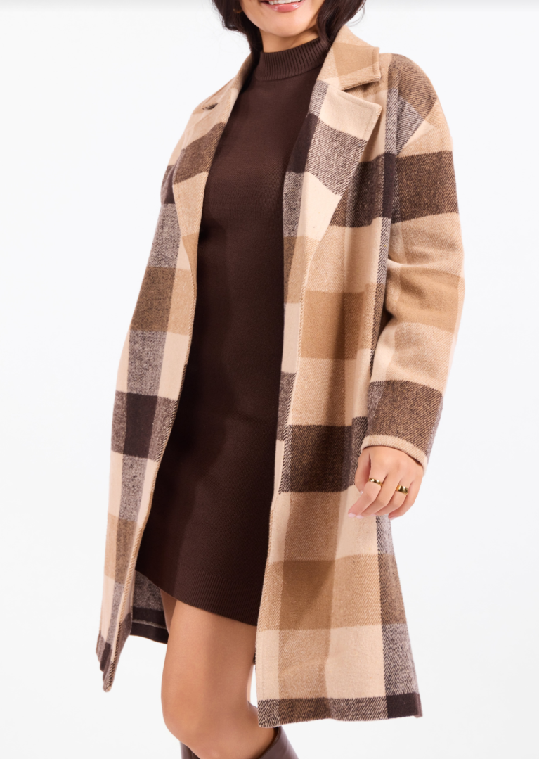 Sadie and Sage Farmland Plaid Open Coat