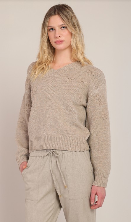 Dex Flower Embroidered Sweater Top