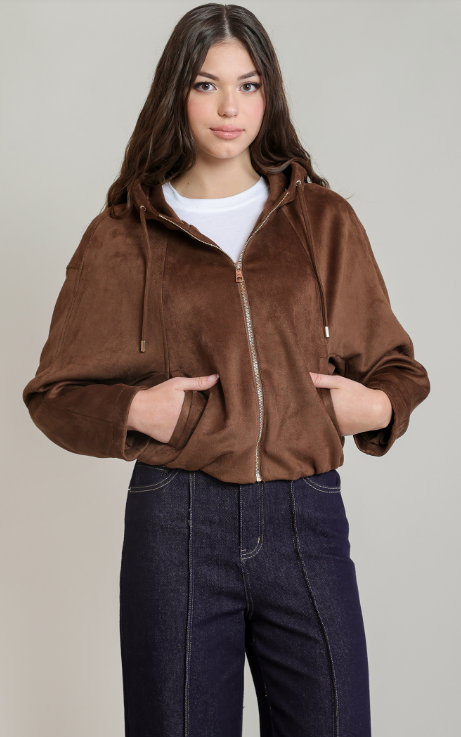 Dex Faux Suede Hooded Bomber