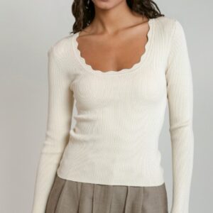 Dex Scalloped Neckline Sweater Top