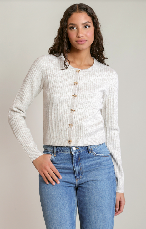 Dex Bow Button Cropped Cardigan