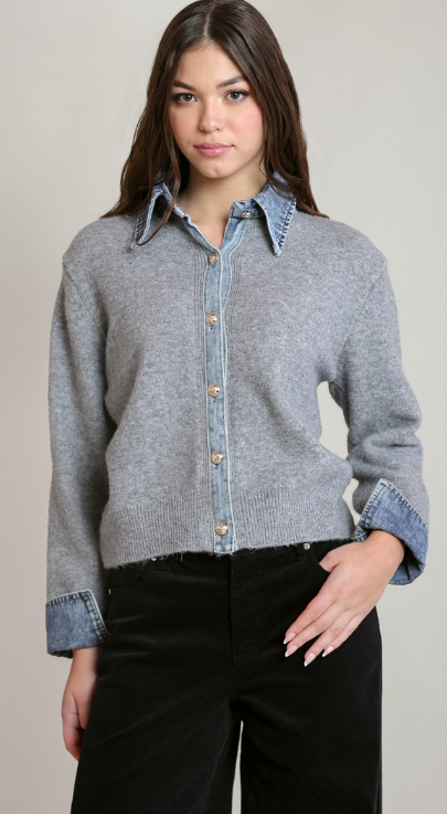 Dex Denim Trim Sweater Shirt