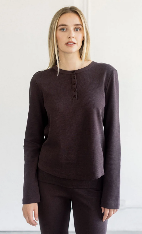 Brunette The Label Waffle Henley Top