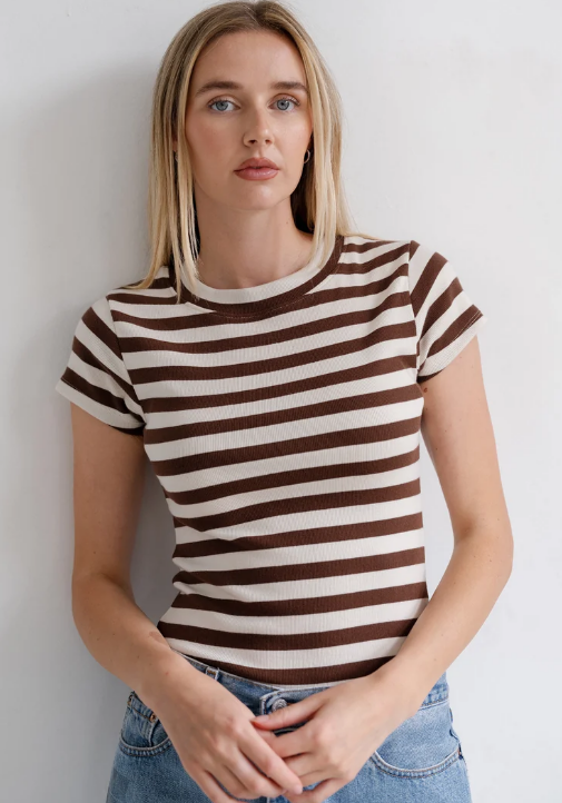 Brunette The Label Ribbed Cap Sleeve Tee